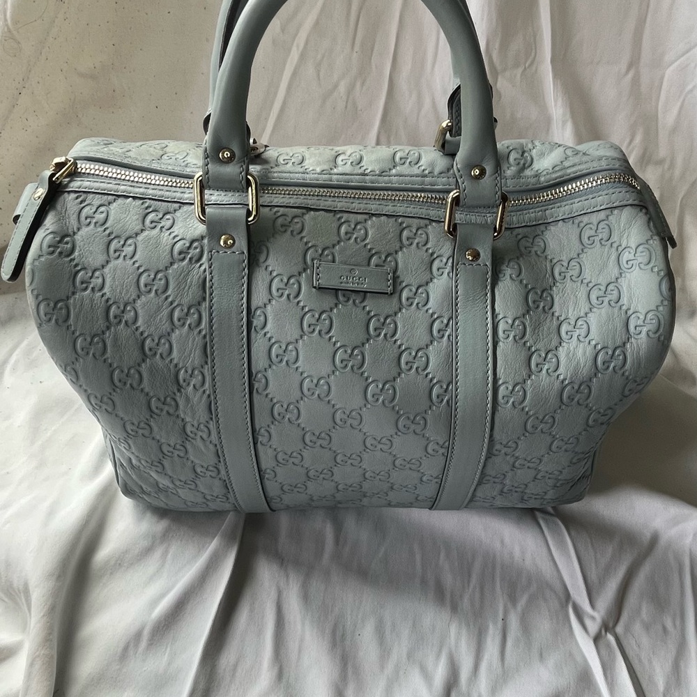 Gucci Guccissima Light Blue Leather Joy Boston Bag